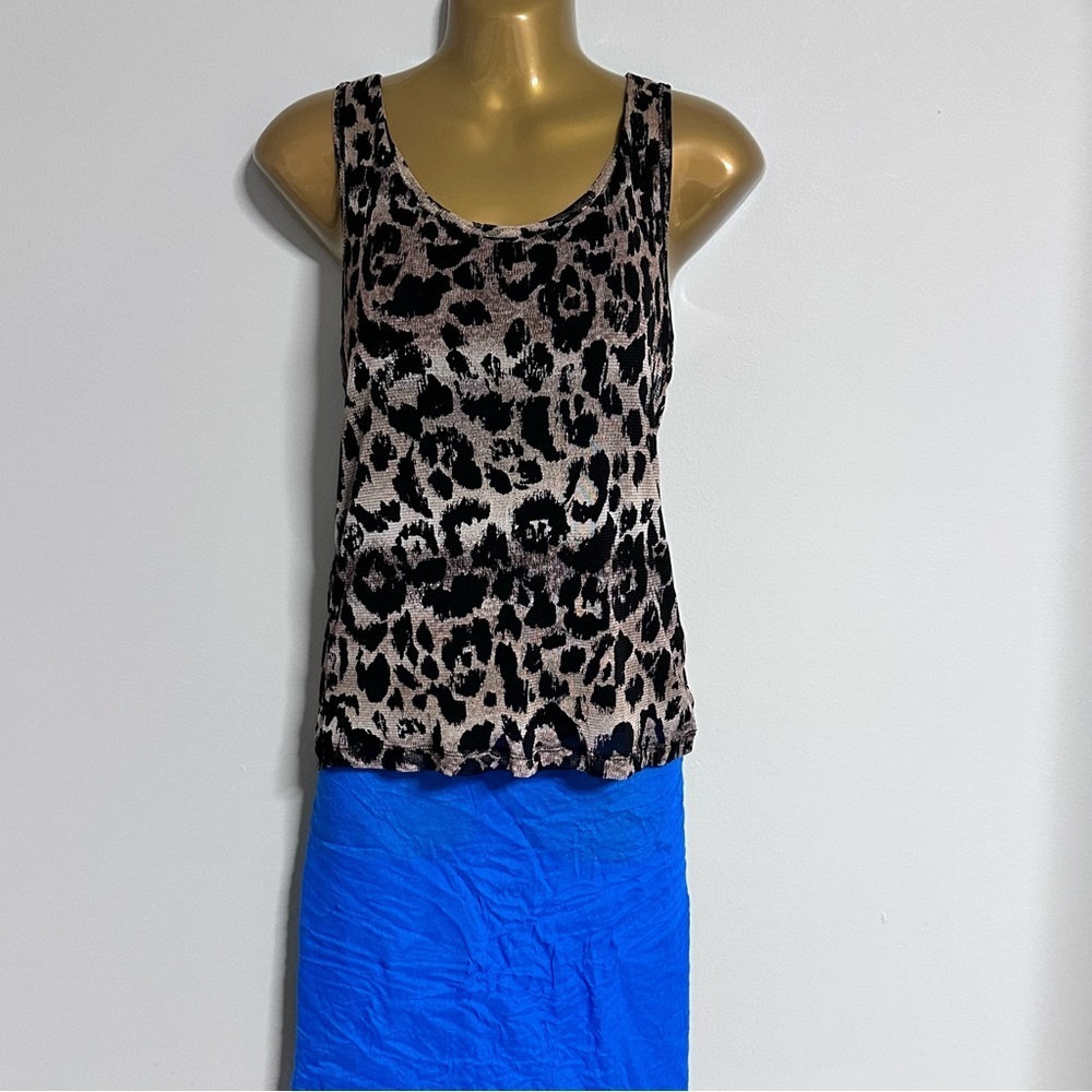 LYNN RITCHIE Silk Top Tank Comfy Stretch Lined Brown Black Animal Print  M